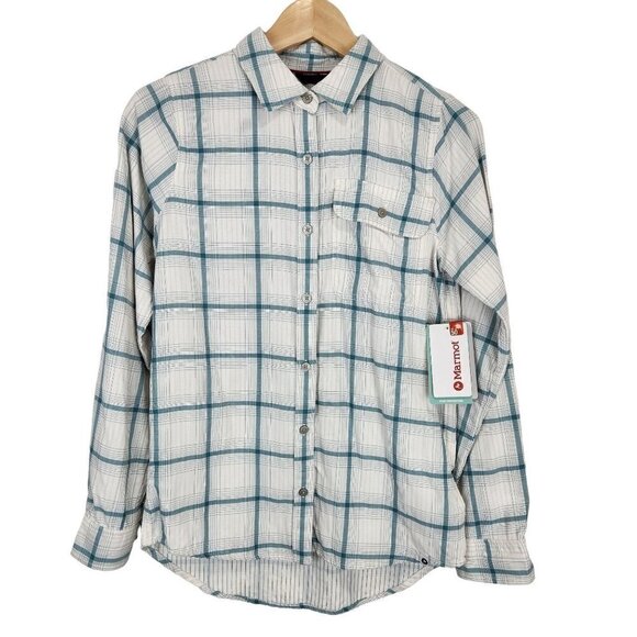 Marmot NEW Womens Pescano Long Sleeve Button Down Shirt XS Green White Plaid - Picture 1 of 10